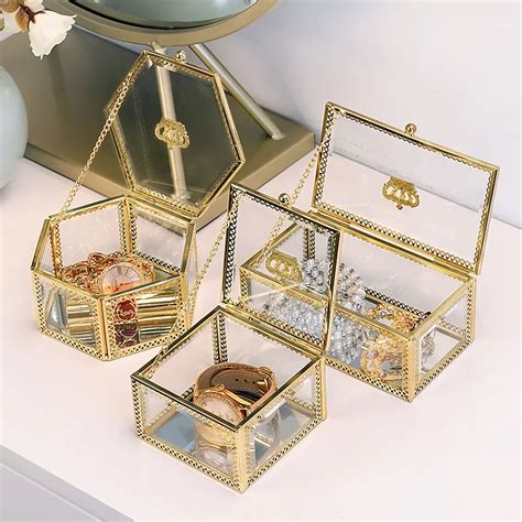 glass and gold metal jewelry box|jewellery box for gold necklace.